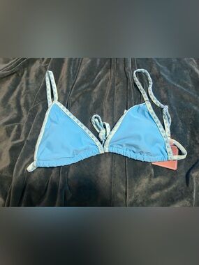 Blue Triangle Bikini Top with Contrasting Trim